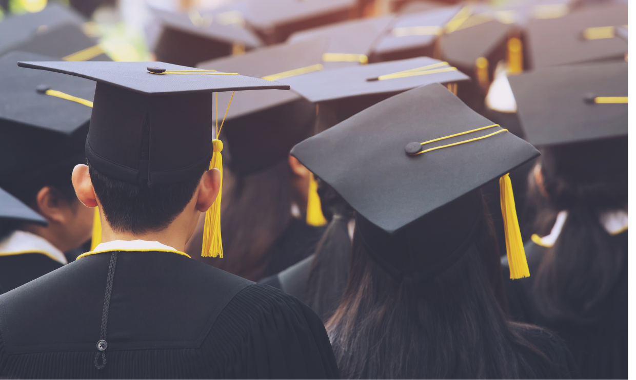 Students wearing graduation caps