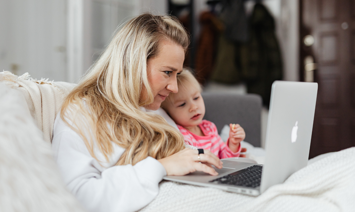 Parent and child on a laptop