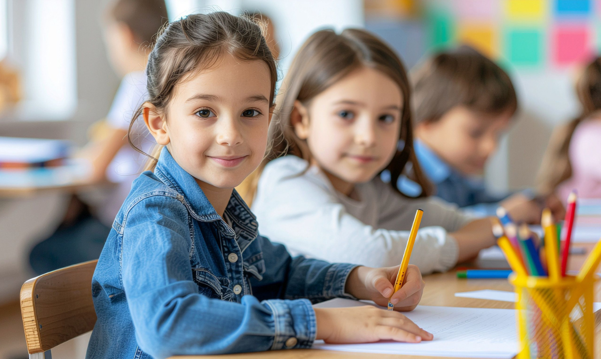 Children in school getting ready to write